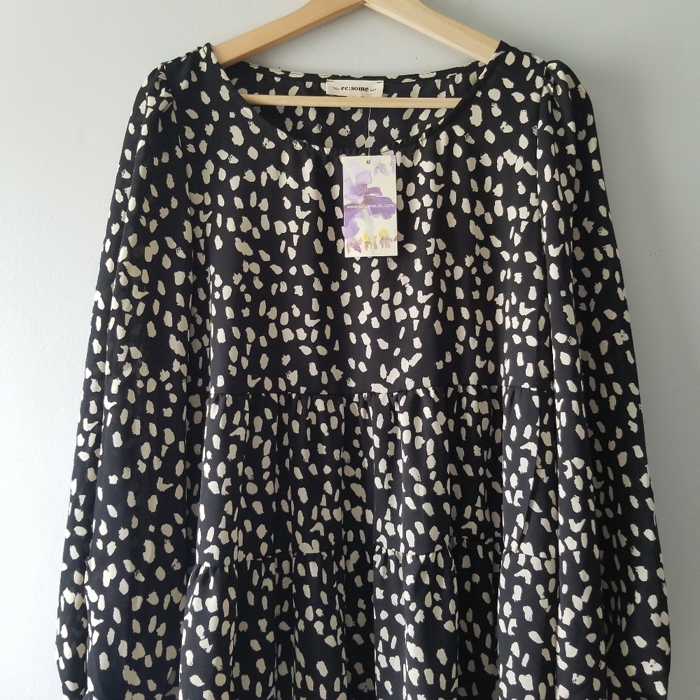 Ee:Some Printed Long Sleeve Tiered Babydoll Dress Medium - Picture 4 of 8